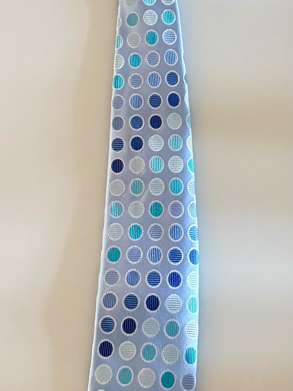 Dona Handmade 100% Silk Geometric Circle Polka Dot Pastel Blue Mint Men's Tie